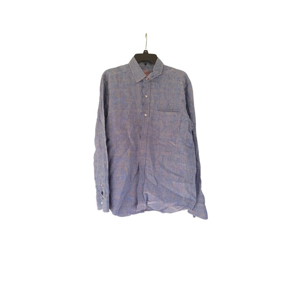 J.McLaughlin Mens Blue Plaid Linen Blend Long Sleeve Button Down Shirt Size M - Picture 3 of 4